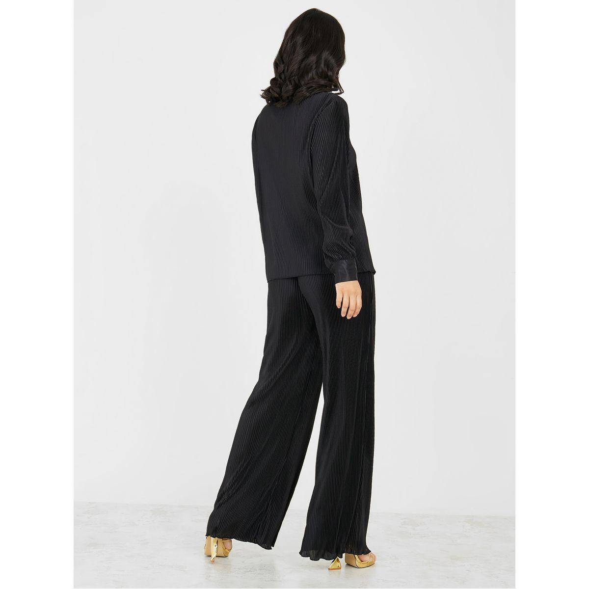 Styli Collared Plisse Shirt & Wide Leg Trouser Co-Ord Set-women-clothing-coordsets-image-5