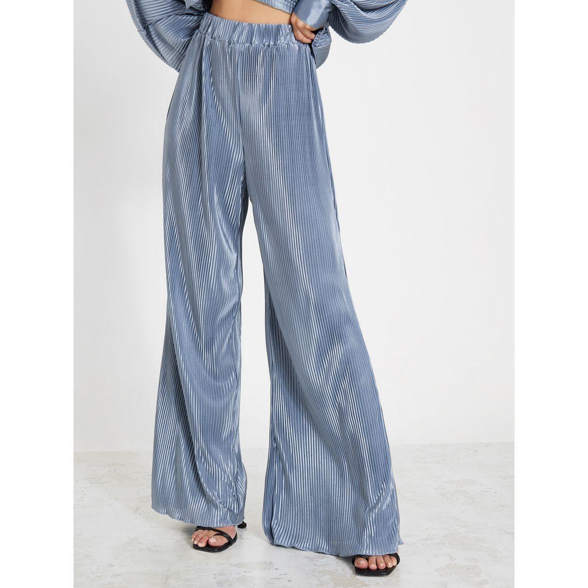 Styli Collared Plisse Shirt & Wide Leg Trouser Co-Ord Set-women-clothing-coordsets-image-4
