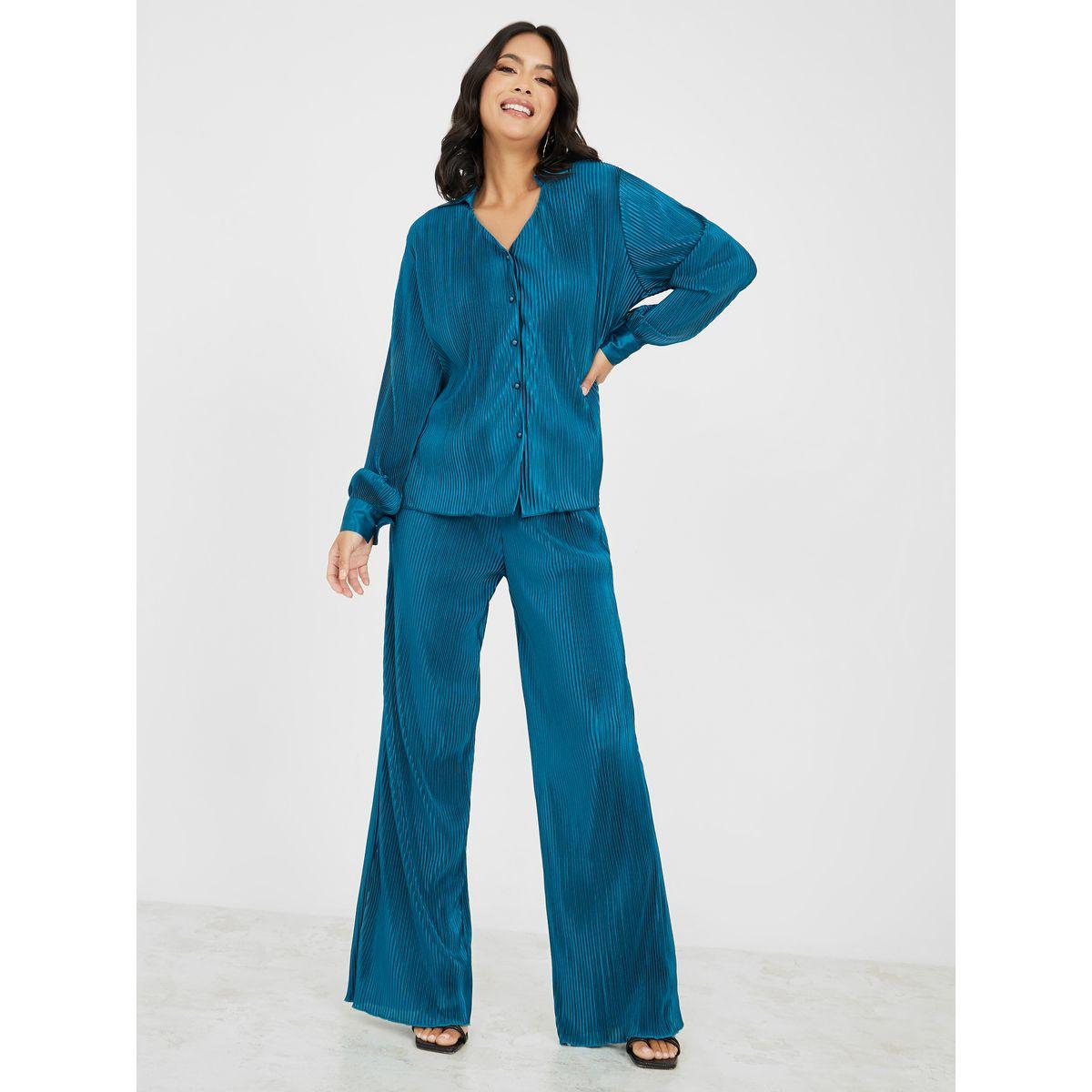 طقم منسق من ( بنطال + بلوزة بليسيه )-women-clothing-coordsets-image-1