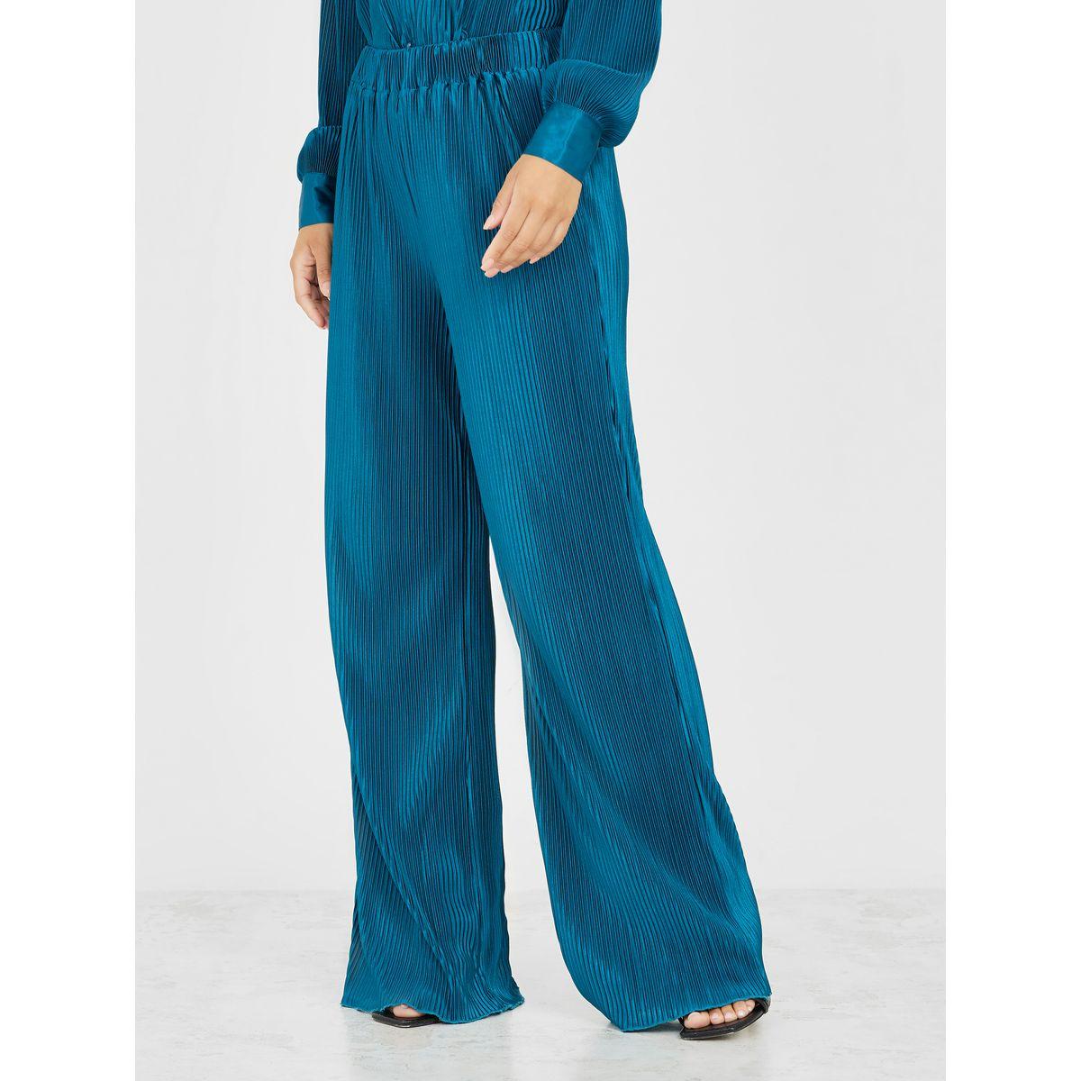 Styli Collared Plisse Shirt & Wide Leg Trouser Co-Ord Set-women-clothing-coordsets-image-4