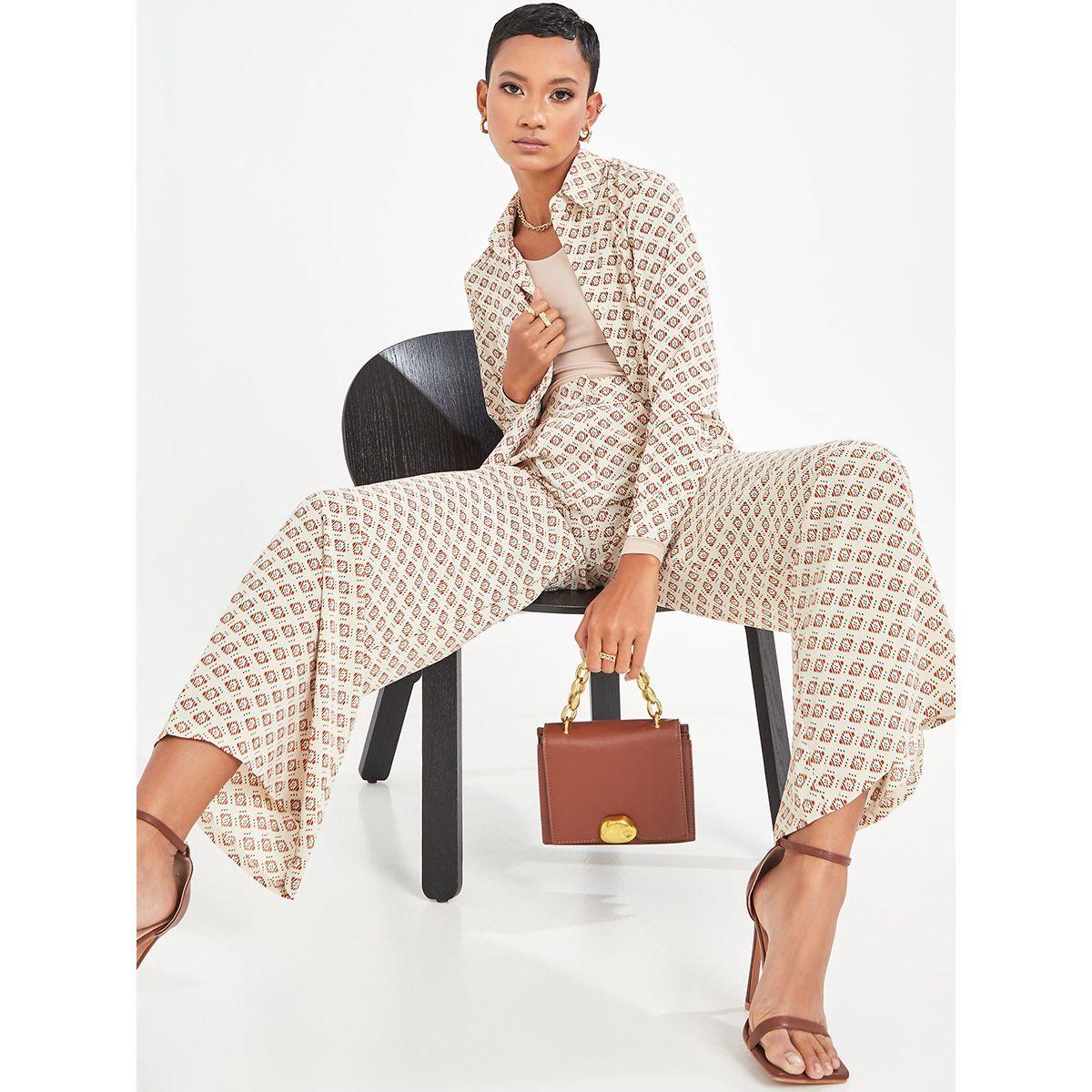 Styli Geo Print Longline Shirt with Wide Leg Trouser Co-Ord Set-women-clothing-coordsets-image-1