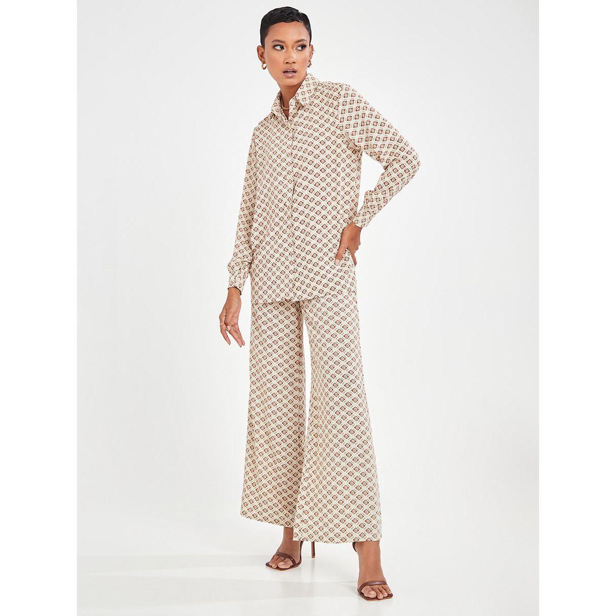 Styli Geo Print Longline Shirt with Wide Leg Trouser Co-Ord Set-women-clothing-coordsets-image-2