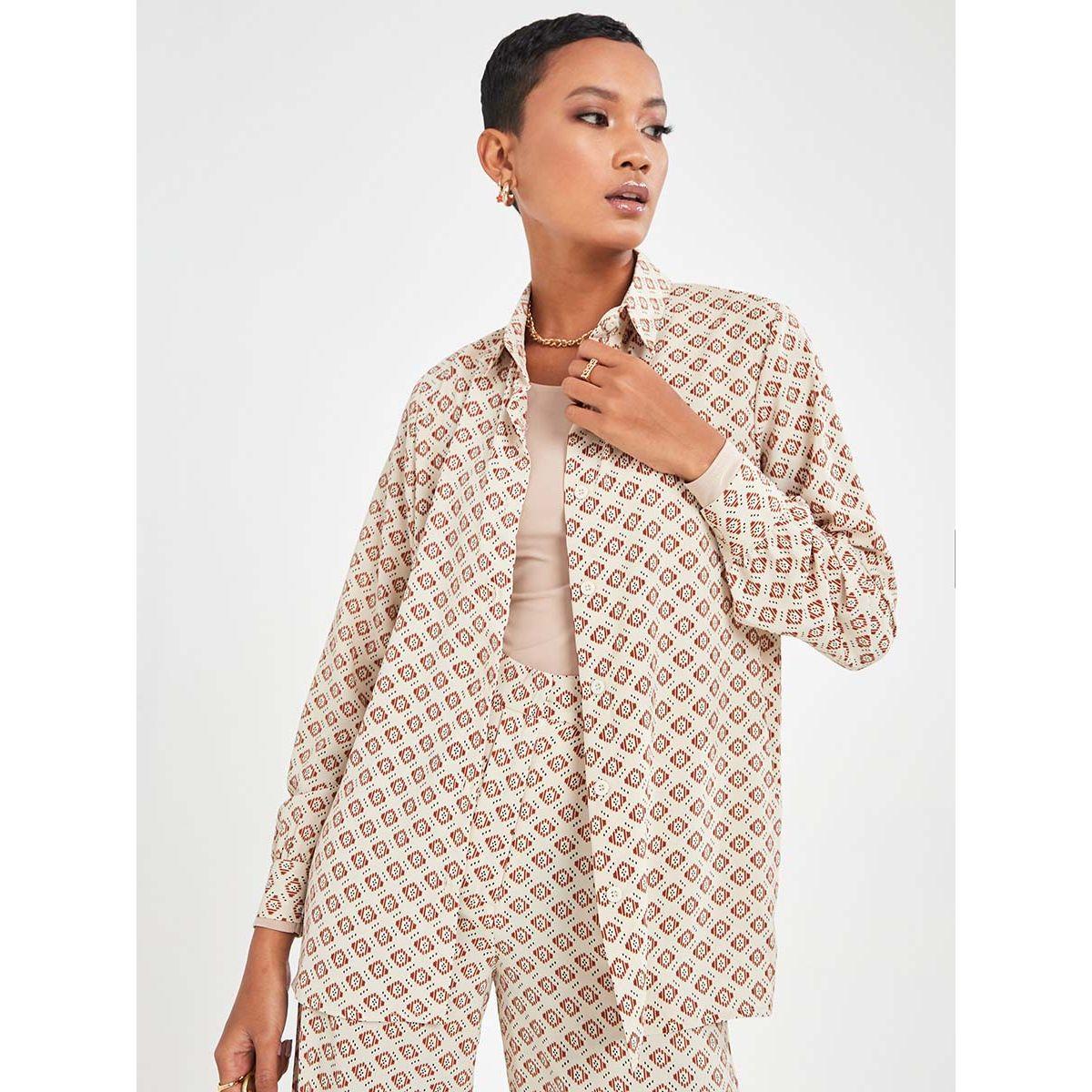 Styli Geo Print Longline Shirt with Wide Leg Trouser Co-Ord Set-women-clothing-coordsets-image-3