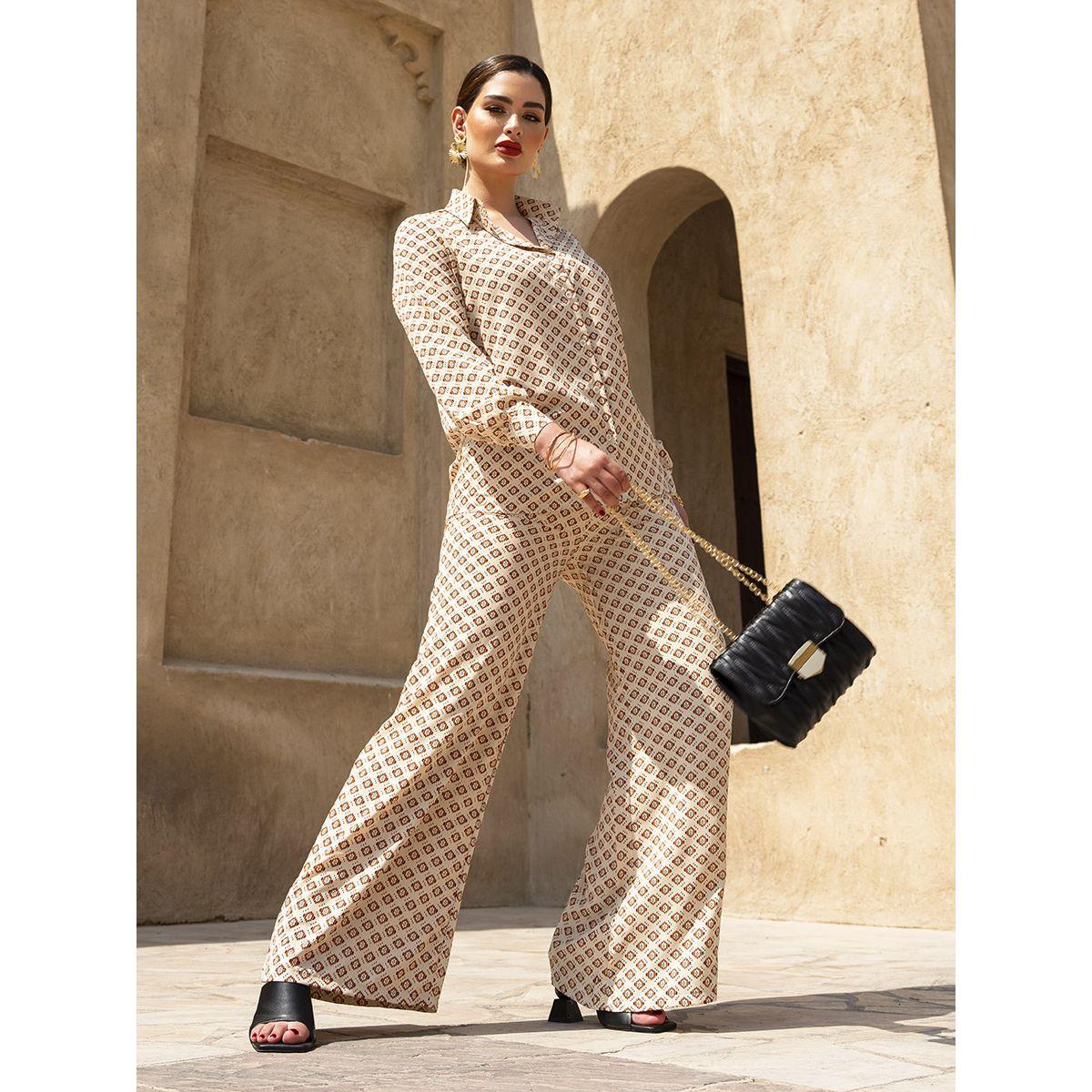 Styli Geo Print Longline Shirt with Wide Leg Trouser Co-Ord Set-women-clothing-coordsets-image-7