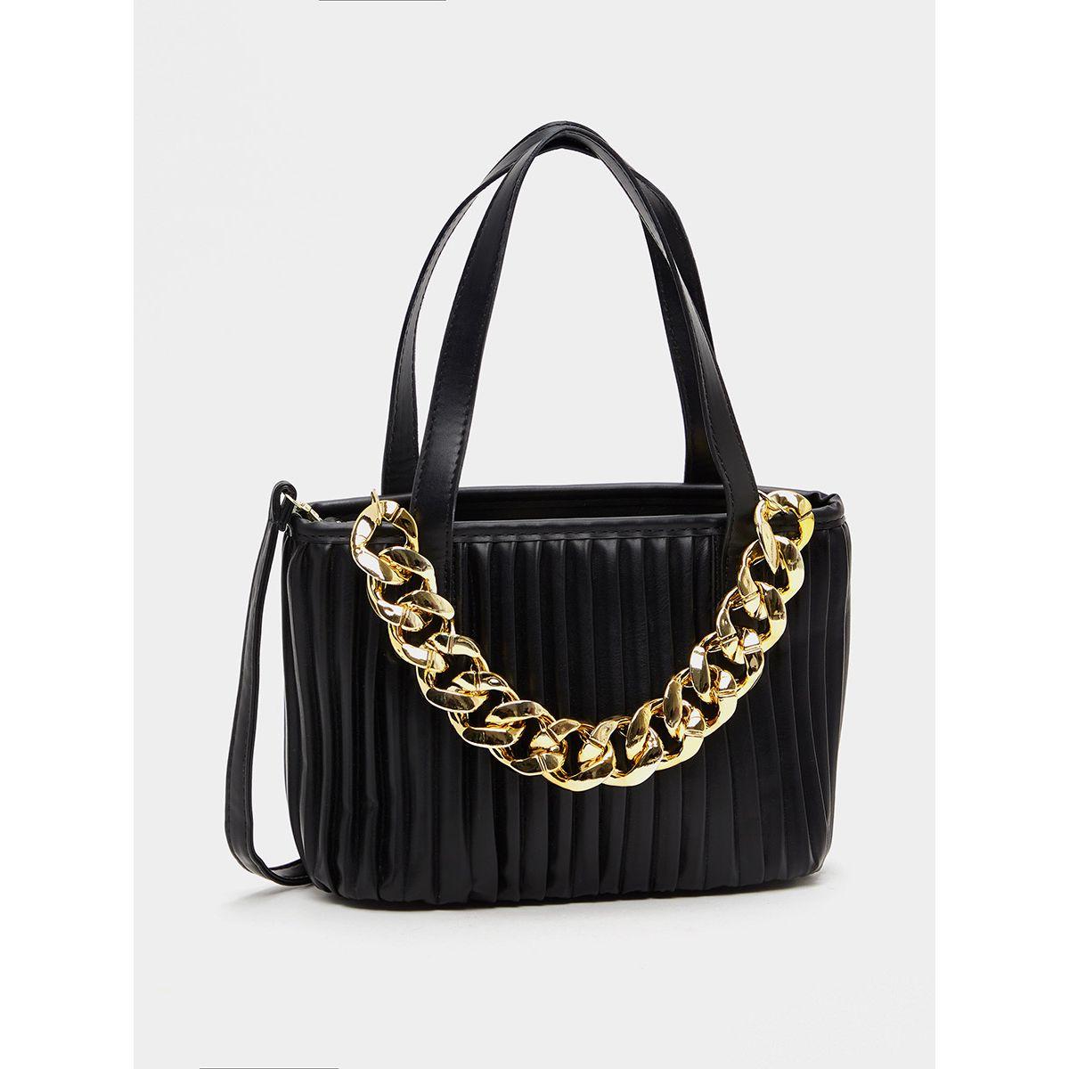Styli Chain Embellished Pleated Detail Handbag-women-bagsandwallets-handbags-image-2