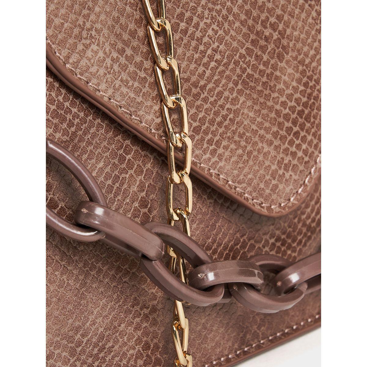 Styli Snakeskin Textured Flap Handbag with Chain Detail-women-bagsandwallets-handbags-image-2