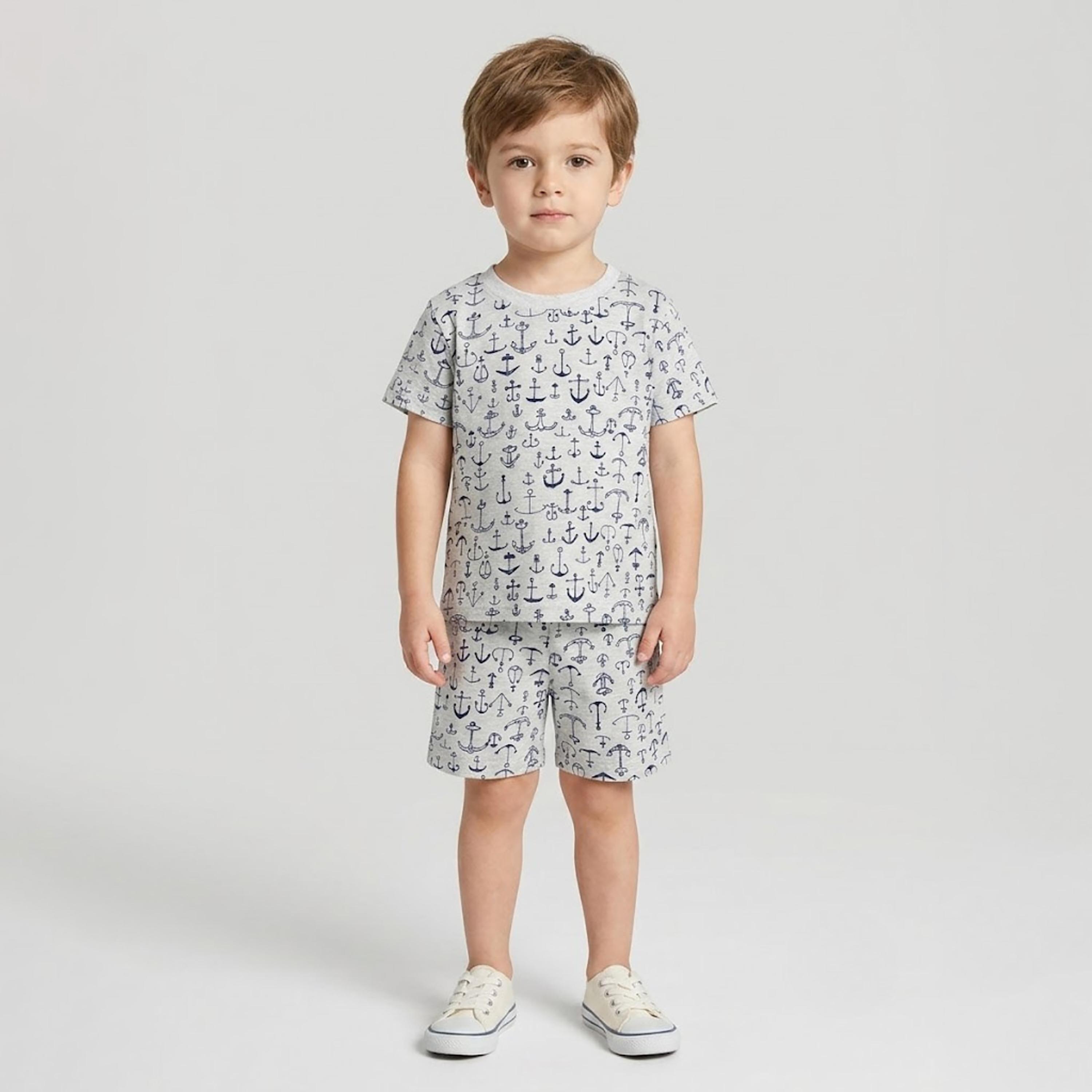 Babyqlo Anchor Print Short Sleeves T-Shirt & Shorts Co-ord Set-boys-clothing-setsandcoords-image-1