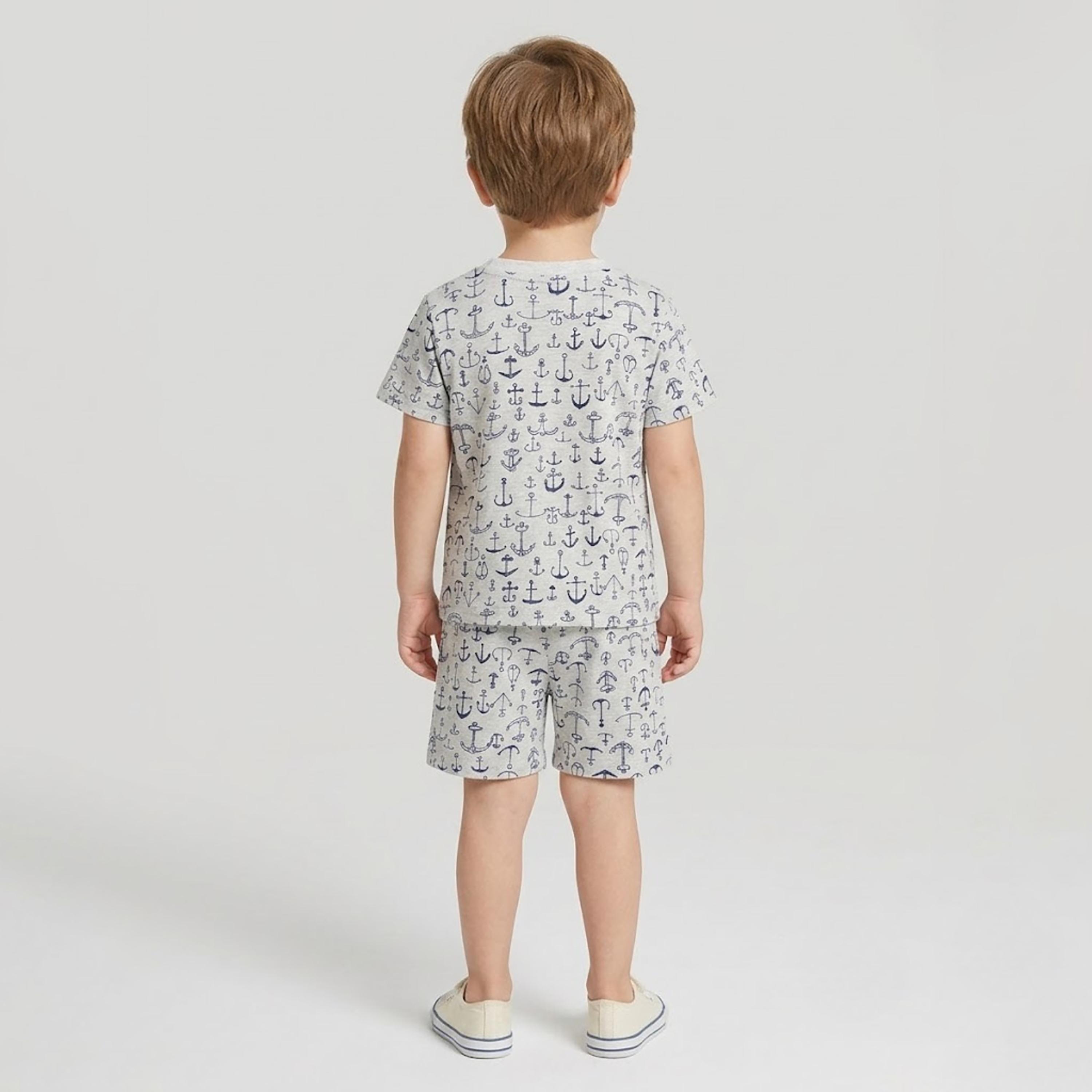Babyqlo Anchor Print Short Sleeves T-Shirt & Shorts Co-ord Set-boys-clothing-setsandcoords-image-2