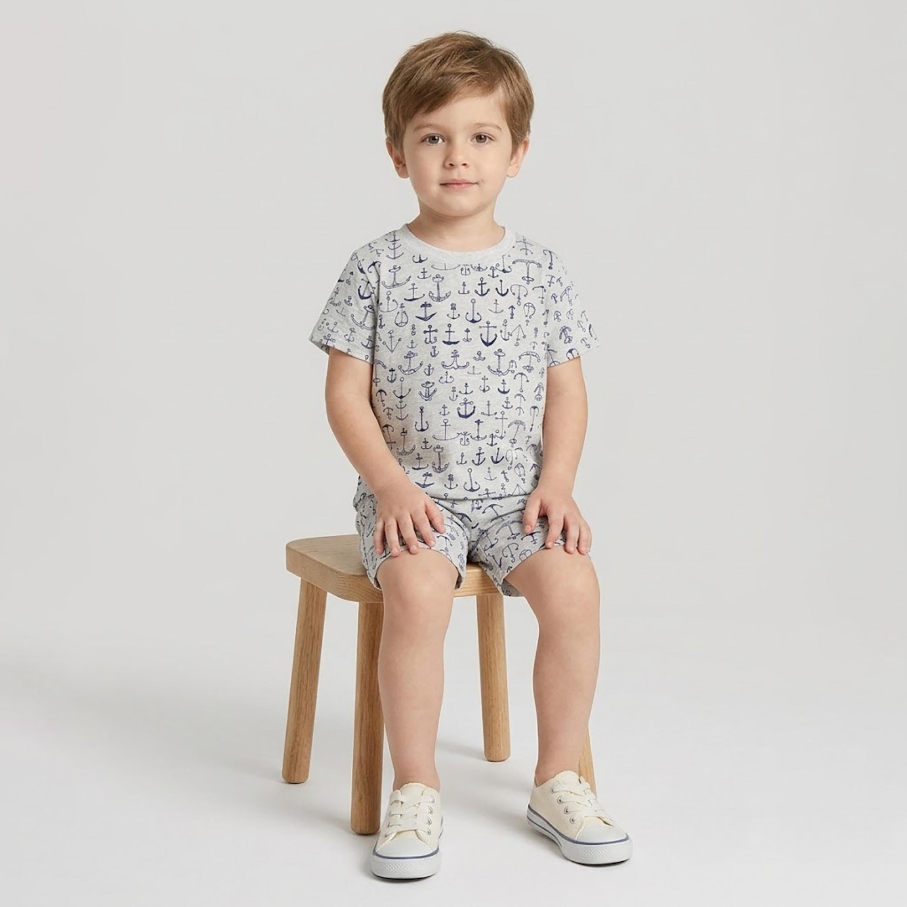 Babyqlo Anchor Print Short Sleeves T-Shirt & Shorts Co-ord Set-boys-clothing-setsandcoords-image-4
