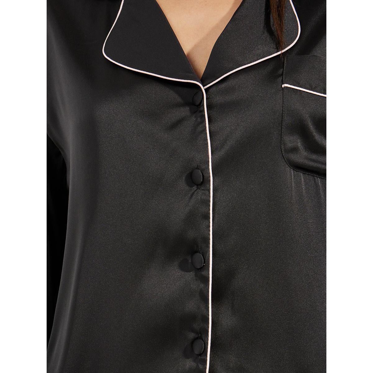 Styli Unwind Solid Piped Button Through Shirt & Pyjama Set-women-clothing-nightwear-pyjamas-longsets-image-3