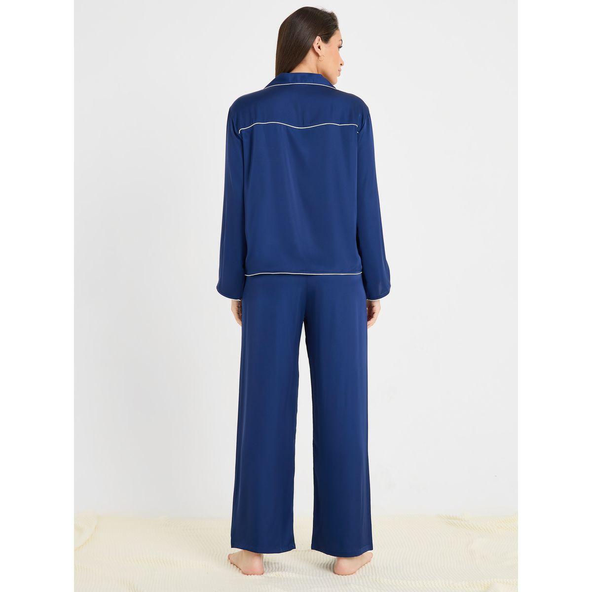 Styli Unwind Solid Piped Button Through Shirt & Pyjama Set-women-clothing-nightwear-pyjamas-longsets-image-5