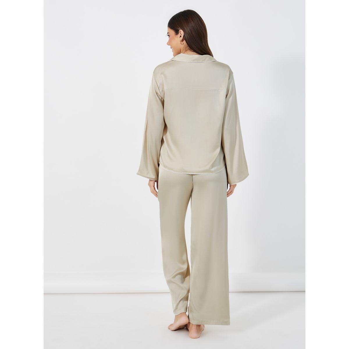 Styli Unwind Solid Piped Button Through Shirt & Pyjama Set-women-clothing-nightwear-pyjamas-longsets-image-4