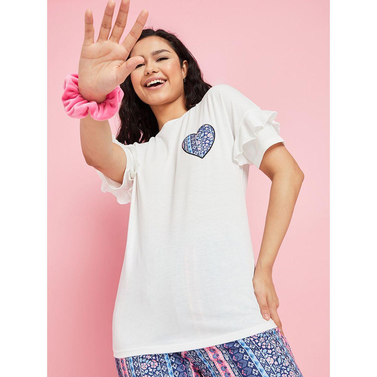 Styli Heart Print Ruffle Sleeve T-shirt and Pyjama Set-women-clothing-nightwear-pyjamas-longsets-image-3