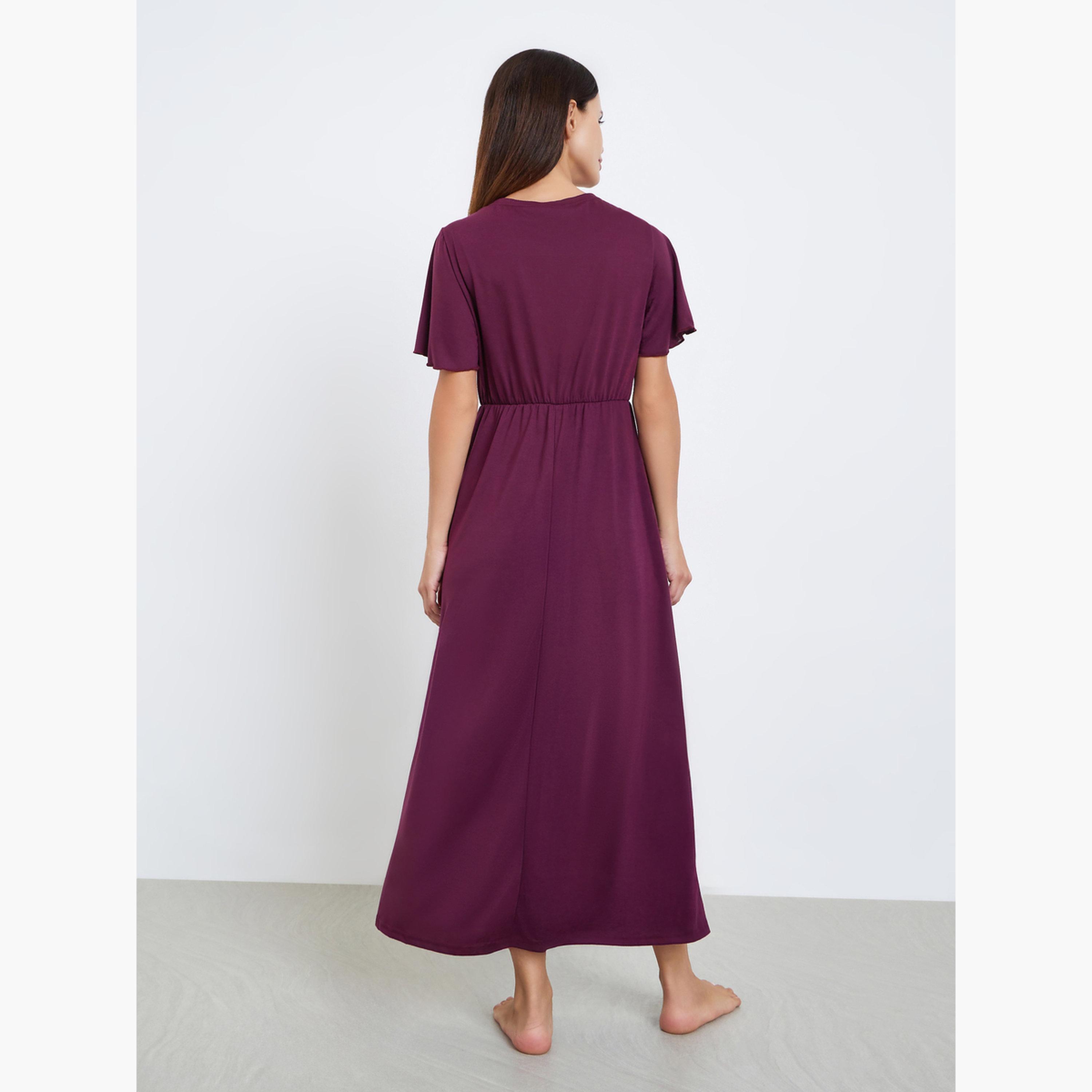 Styli Solid Wrap Front Nightdress-women-clothing-nightwear-nighties-image-2