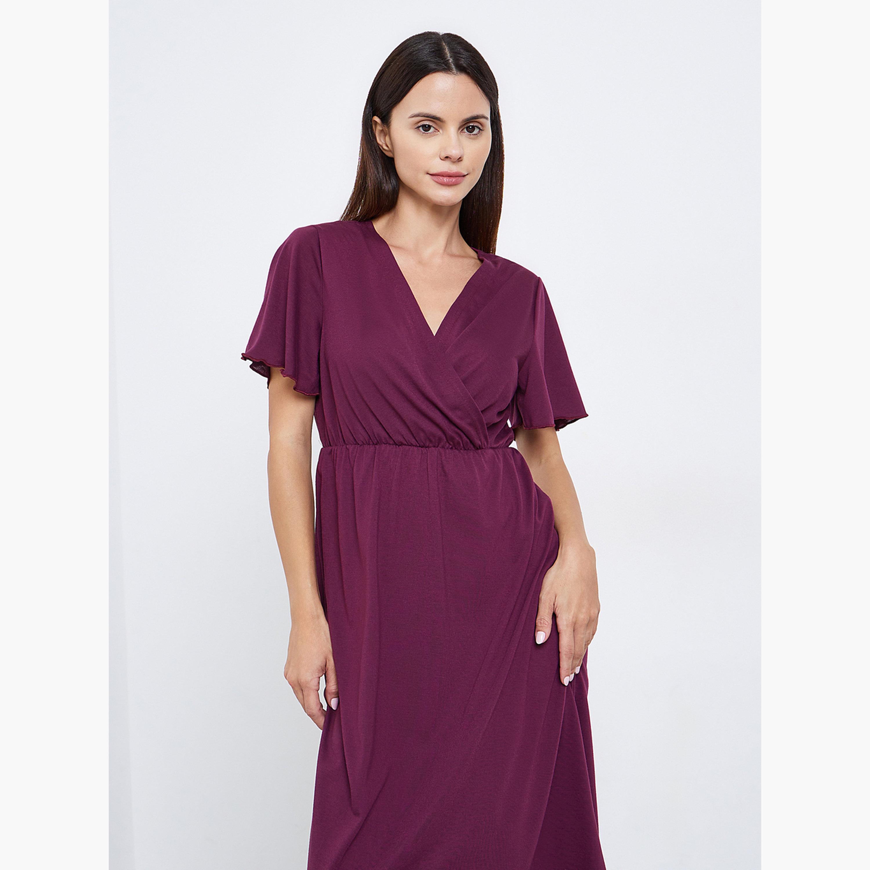 قميص نوم سادة بنمط لف وأكمام قصيرة-women-clothing-nightwear-nighties-image-4