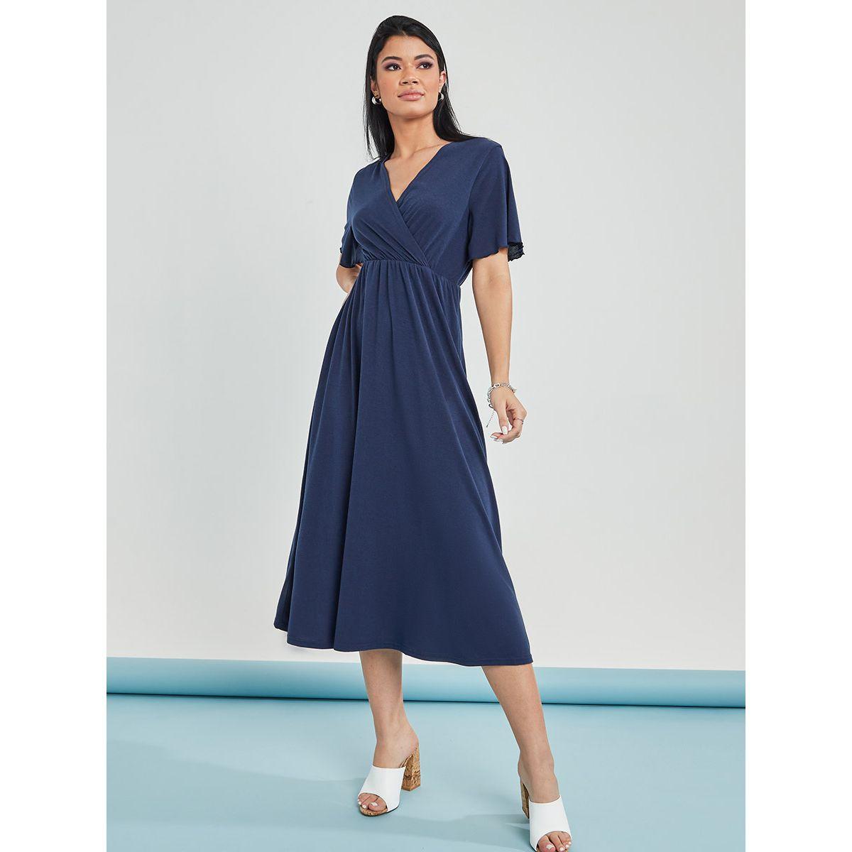 Styli Solid Wrap Front Midi Nightdress-women-clothing-nightwear-nighties-image-4