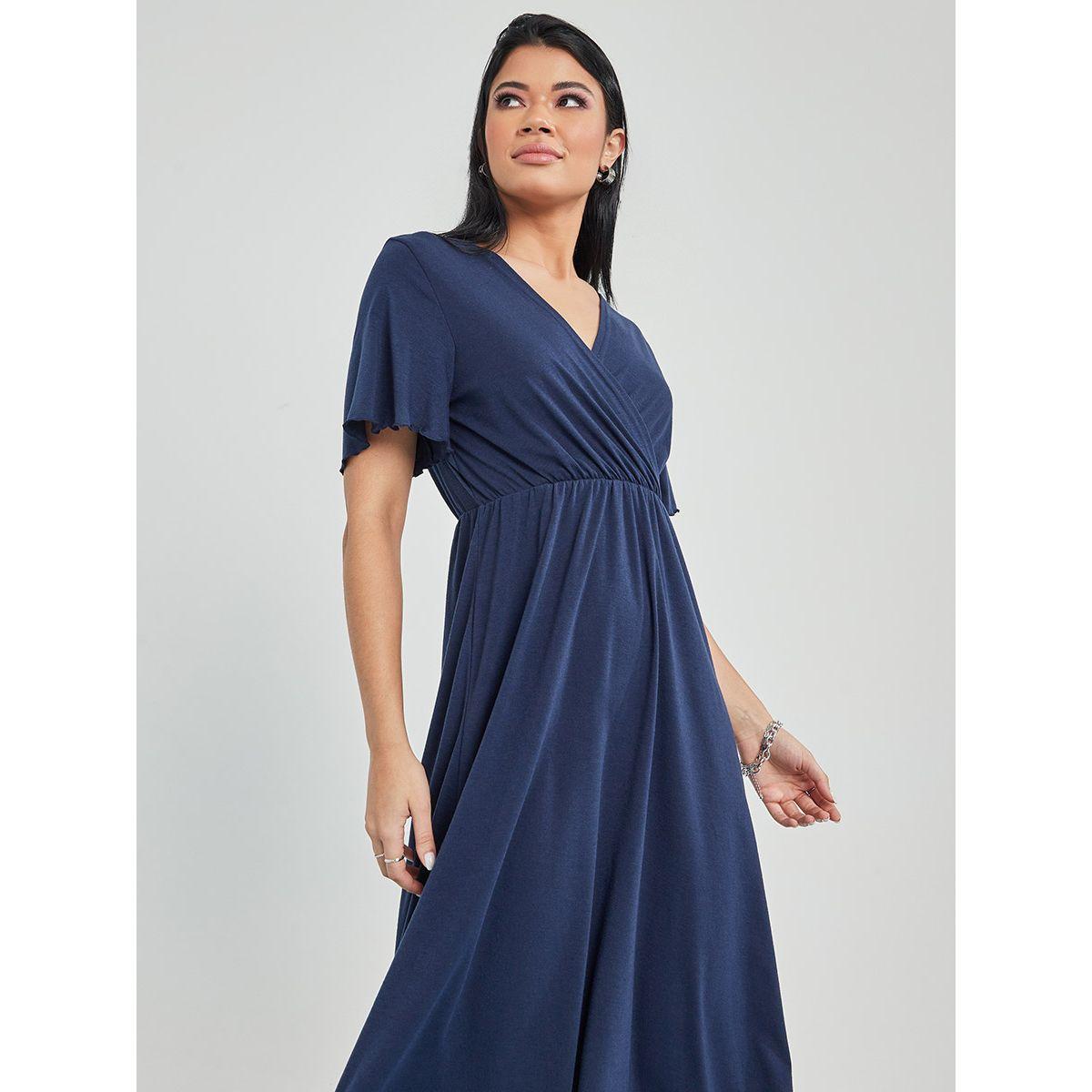 Styli Solid Wrap Front Midi Nightdress-women-clothing-nightwear-nighties-image-6