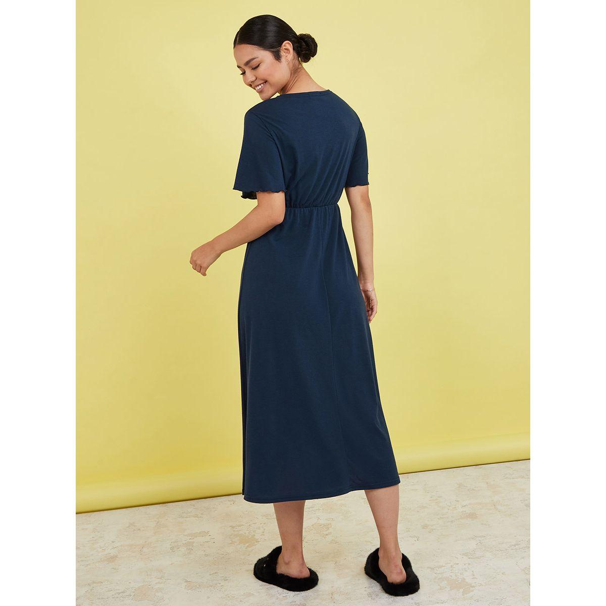 Styli Solid Wrap Front Midi Nightdress-women-clothing-nightwear-nighties-image-9
