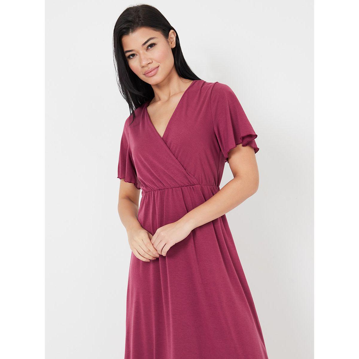 Styli Solid Wrap Front Midi Nightdress-women-clothing-nightwear-nighties-image-2