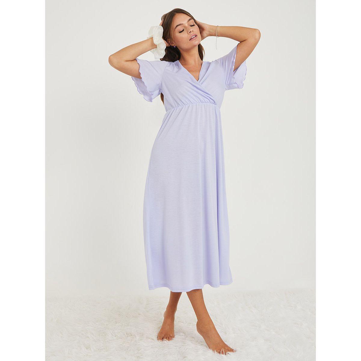 Styli Solid Wrap Front Midi Nightdress-women-clothing-nightwear-nighties-image-2