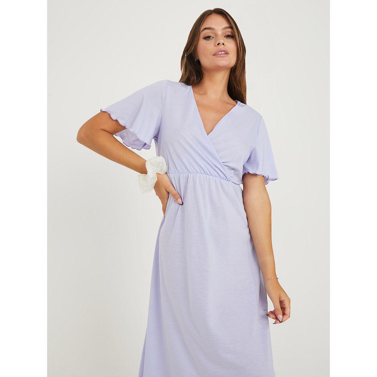 Styli Solid Wrap Front Midi Nightdress-women-clothing-nightwear-nighties-image-3