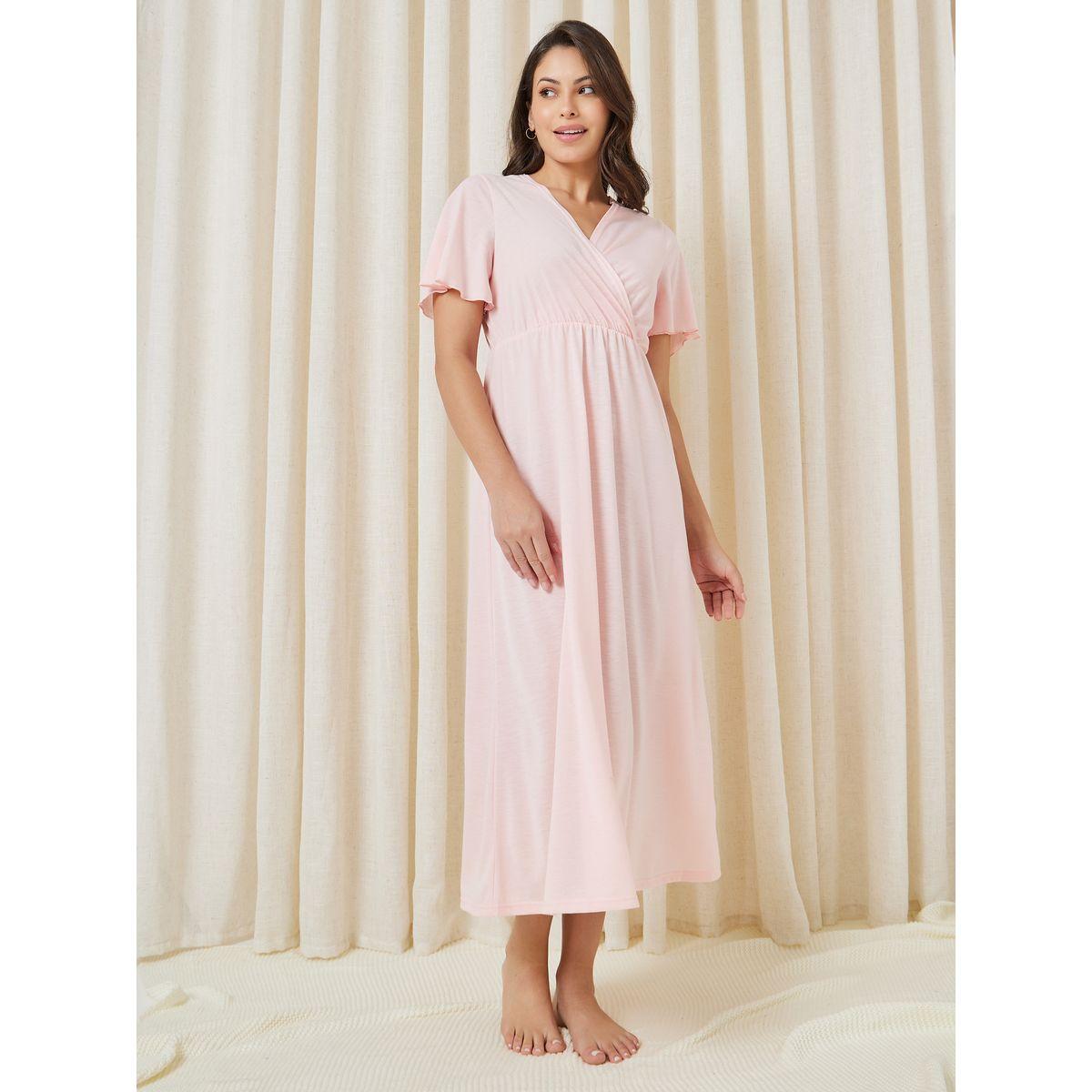 Styli Unwind Solid Wrap Front Nightdress-women-clothing-nightwear-nighties-image-2