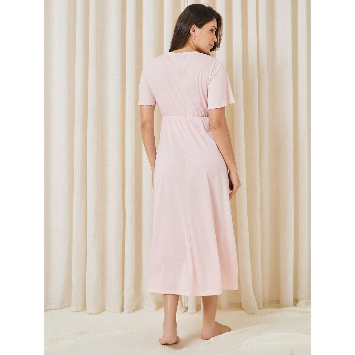 Styli Unwind Solid Wrap Front Nightdress-women-clothing-nightwear-nighties-image-5