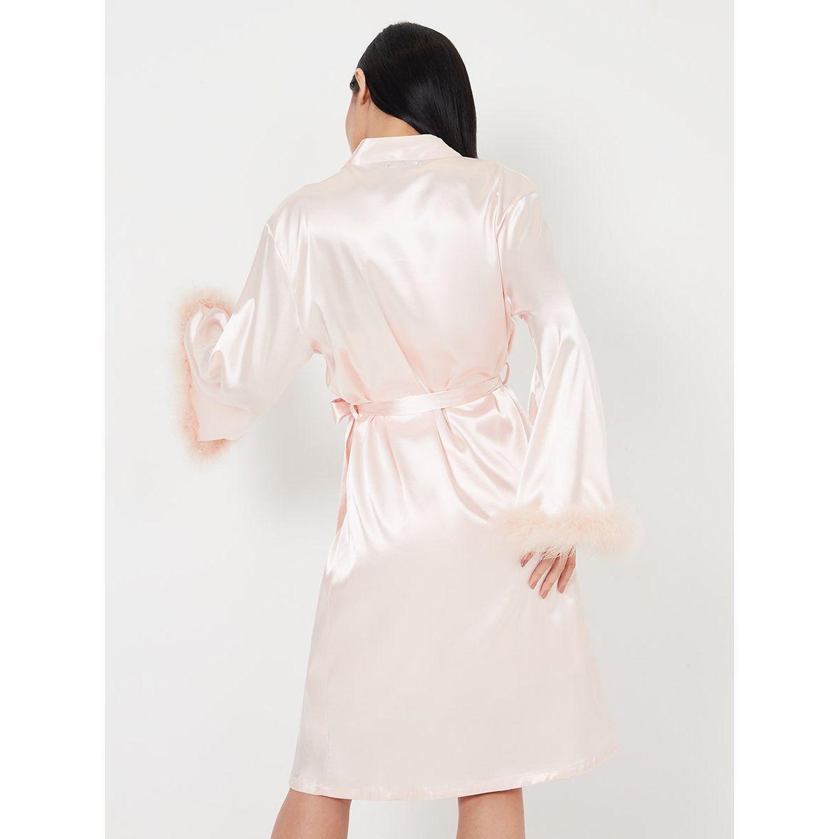 Styli Pack of 2 - Satin Cami and Marabou Trim Sleeves Robe-women-clothing-nightwear-robes-image-6