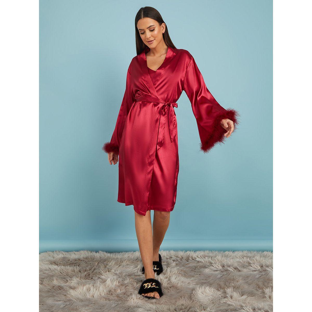 Styli Unwind Pack of 2 - Satin Cami and Marabou Trim Sleeves Robe-women-clothing-nightwear-robes-image-4