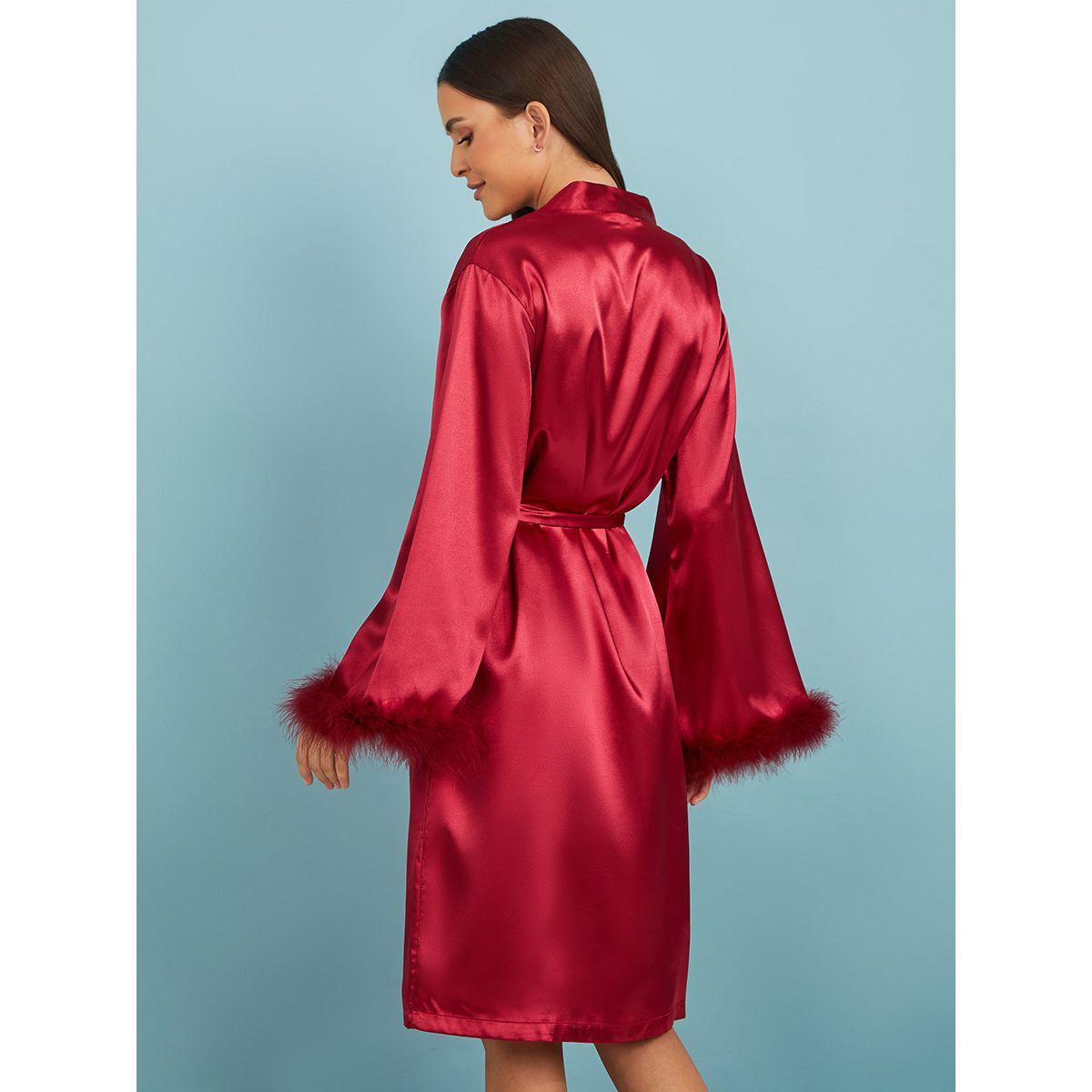 Styli Unwind Pack of 2 - Satin Cami and Marabou Trim Sleeves Robe-women-clothing-nightwear-robes-image-6