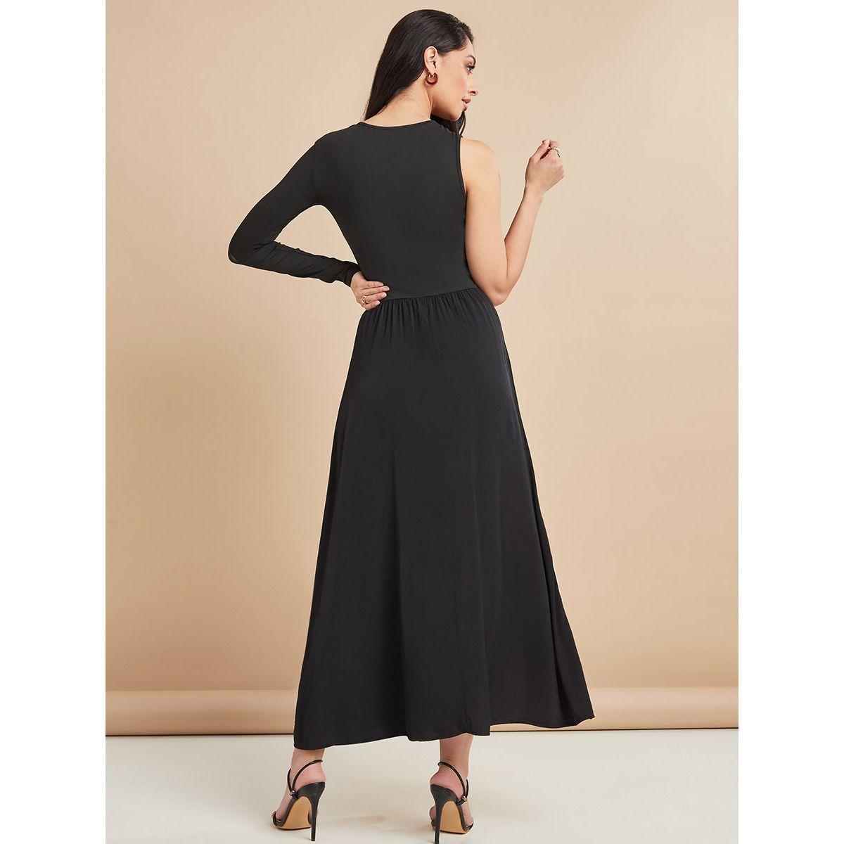 Styli Asymmetrical Sleeves Colorblock A-Line Maxi Dress-women-clothing-dresses-image-4