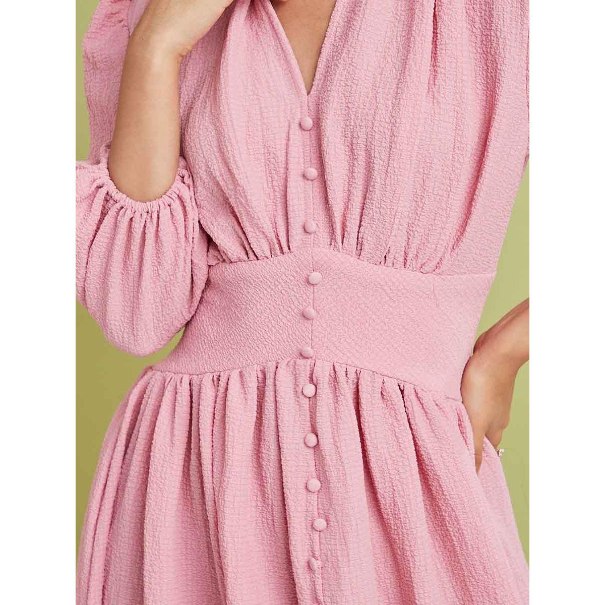 Styli 3/4 Sleeves V Neck Crepe A-Line Maxi Dress -women-clothing-dresses-image-3