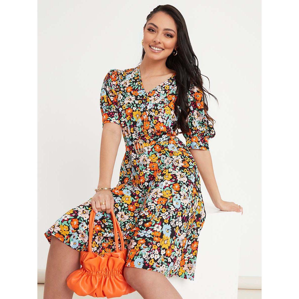 فستان مطبع بزهور واكمام منفوشة-women-clothing-dresses-image-2