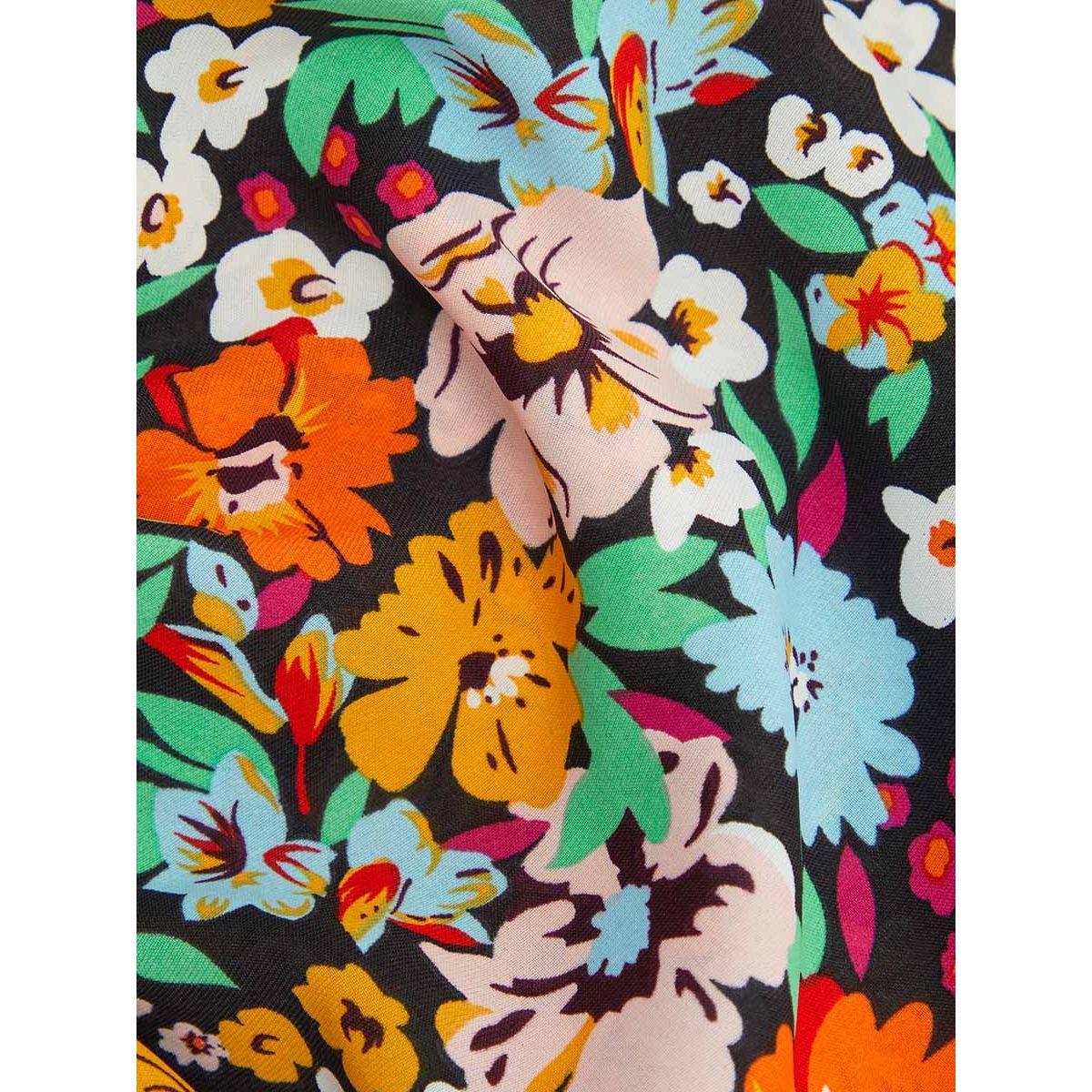 Styli Puff Sleeves Floral Print A-Line Knee Length Dress with Belt-women-clothing-dresses-image-5