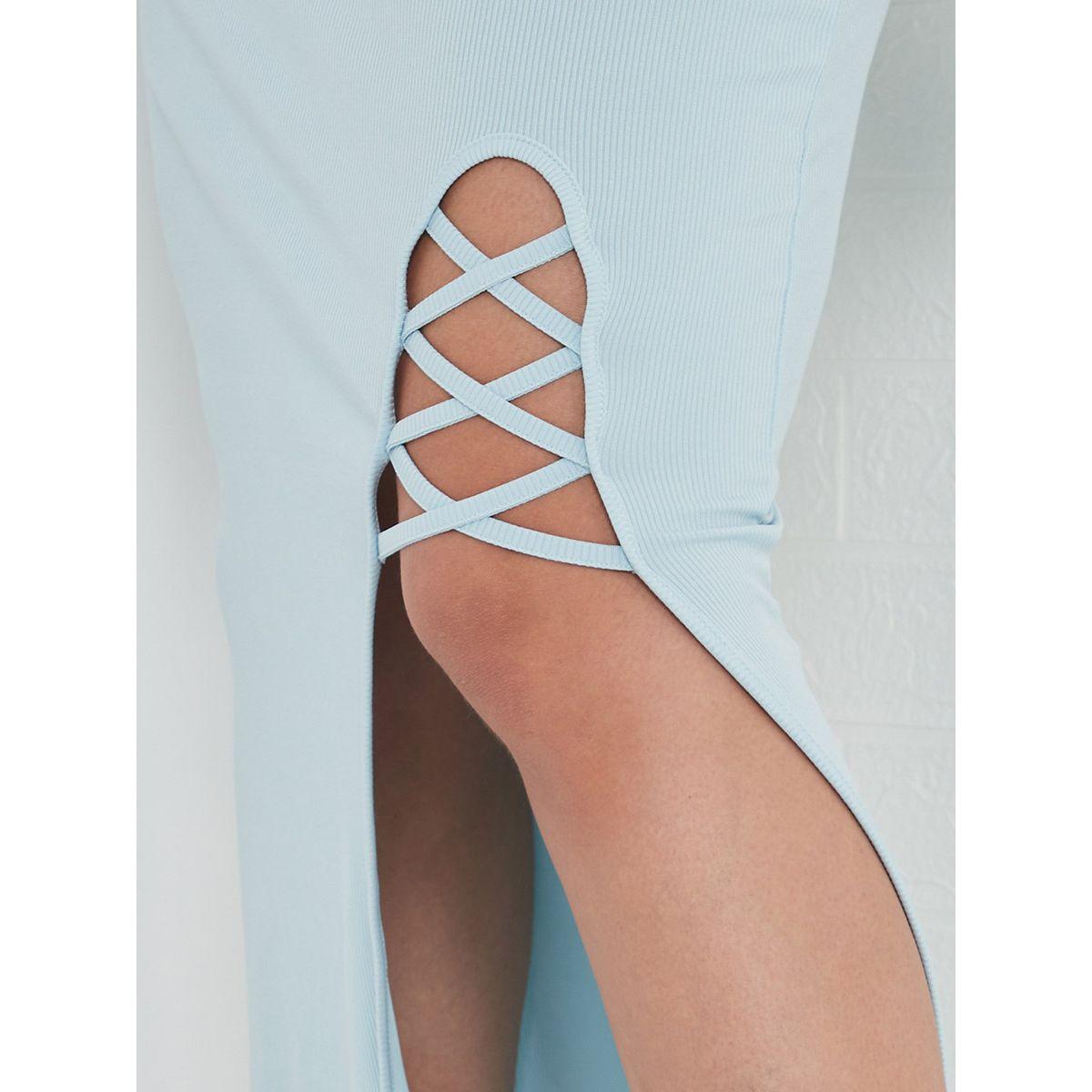 Styli Long Sleeves Criss Cross Detail Front Slit Maxi Dress-women-clothing-dresses-image-3