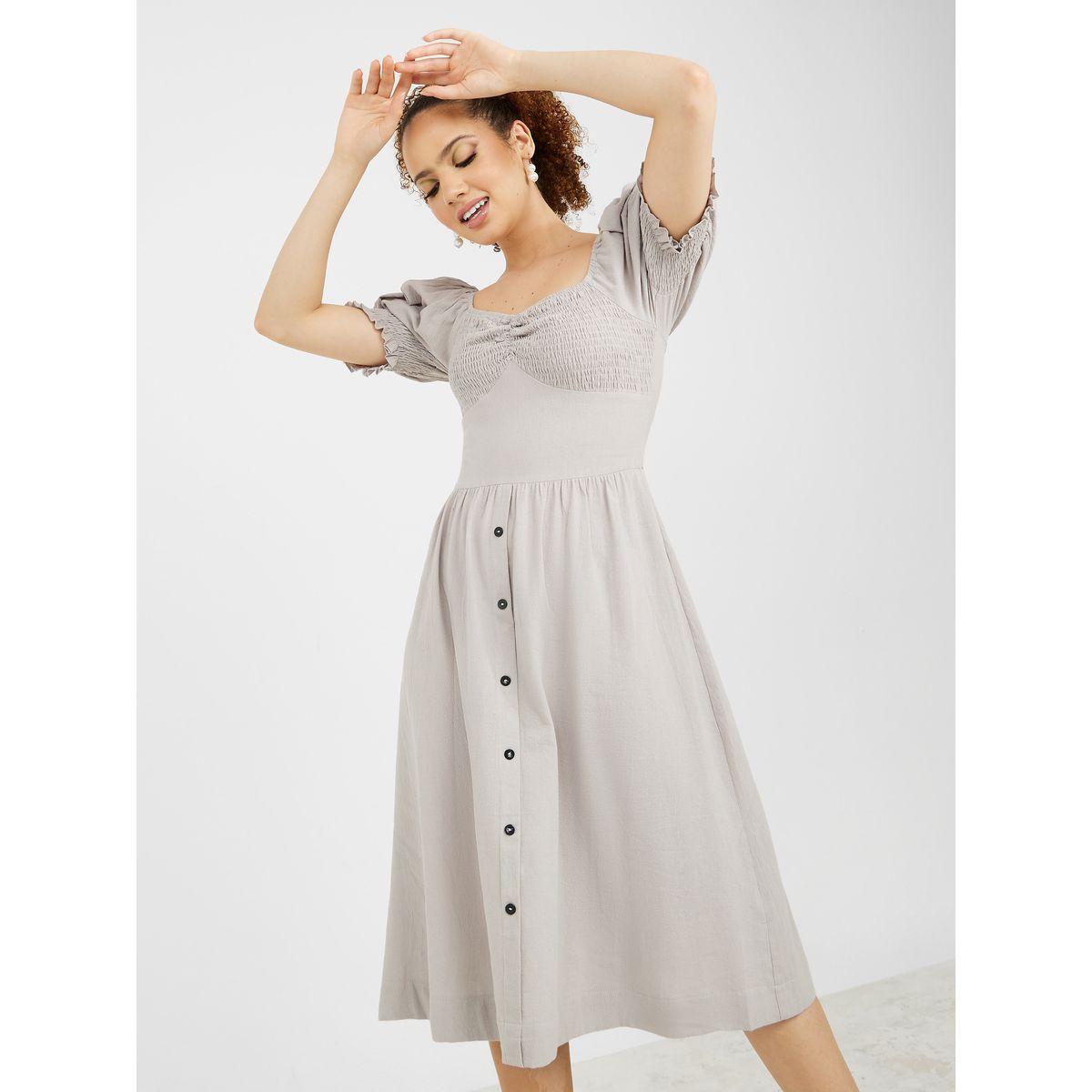 Styli Short Puff Sleeves Sweetheart Neck A-Line Midi Dress-women-clothing-dresses-image-1