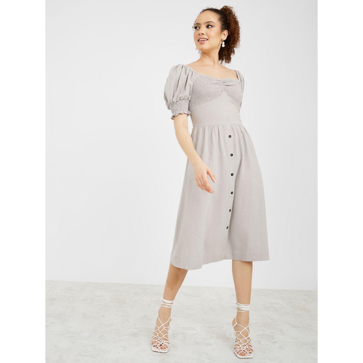 Styli Short Puff Sleeves Sweetheart Neck A-Line Midi Dress-women-clothing-dresses-image-2