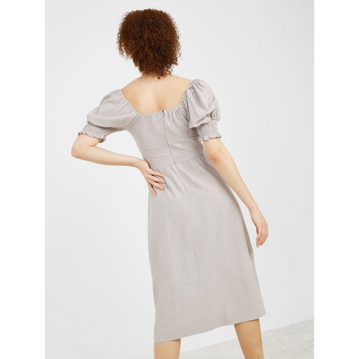 Styli Short Puff Sleeves Sweetheart Neck A-Line Midi Dress-women-clothing-dresses-image-4