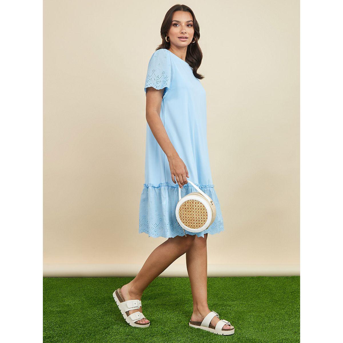 Styli Short Sleeves Schiffli Insert Knee Length Dress-women-clothing-dresses-image-2