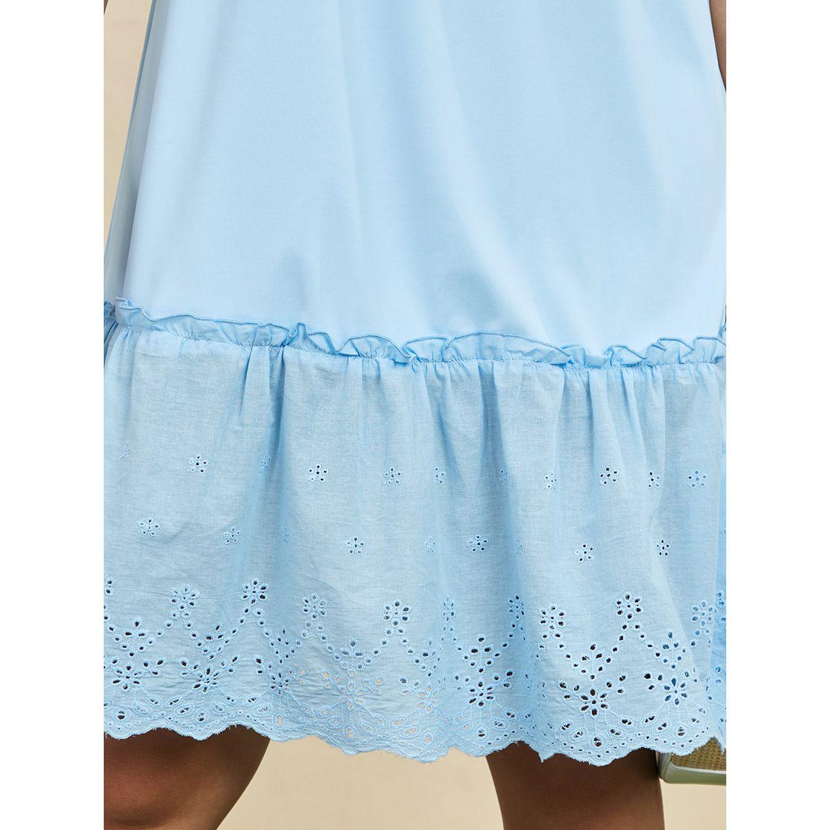 Styli Short Sleeves Schiffli Insert Knee Length Dress-women-clothing-dresses-image-3