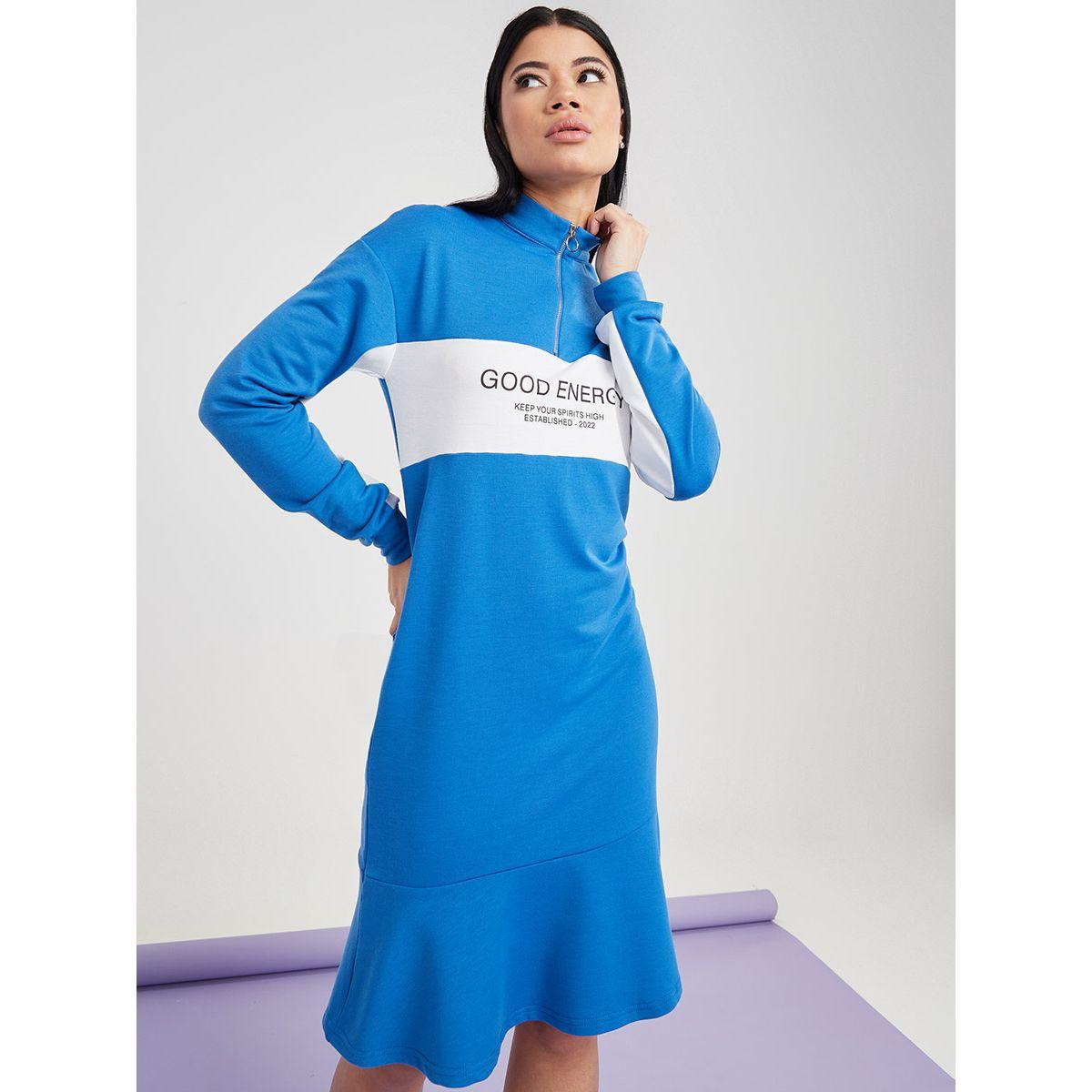 فستان مطبع بكتابة واكمام طويلة من ريد تايب-women-clothing-dresses-image-1
