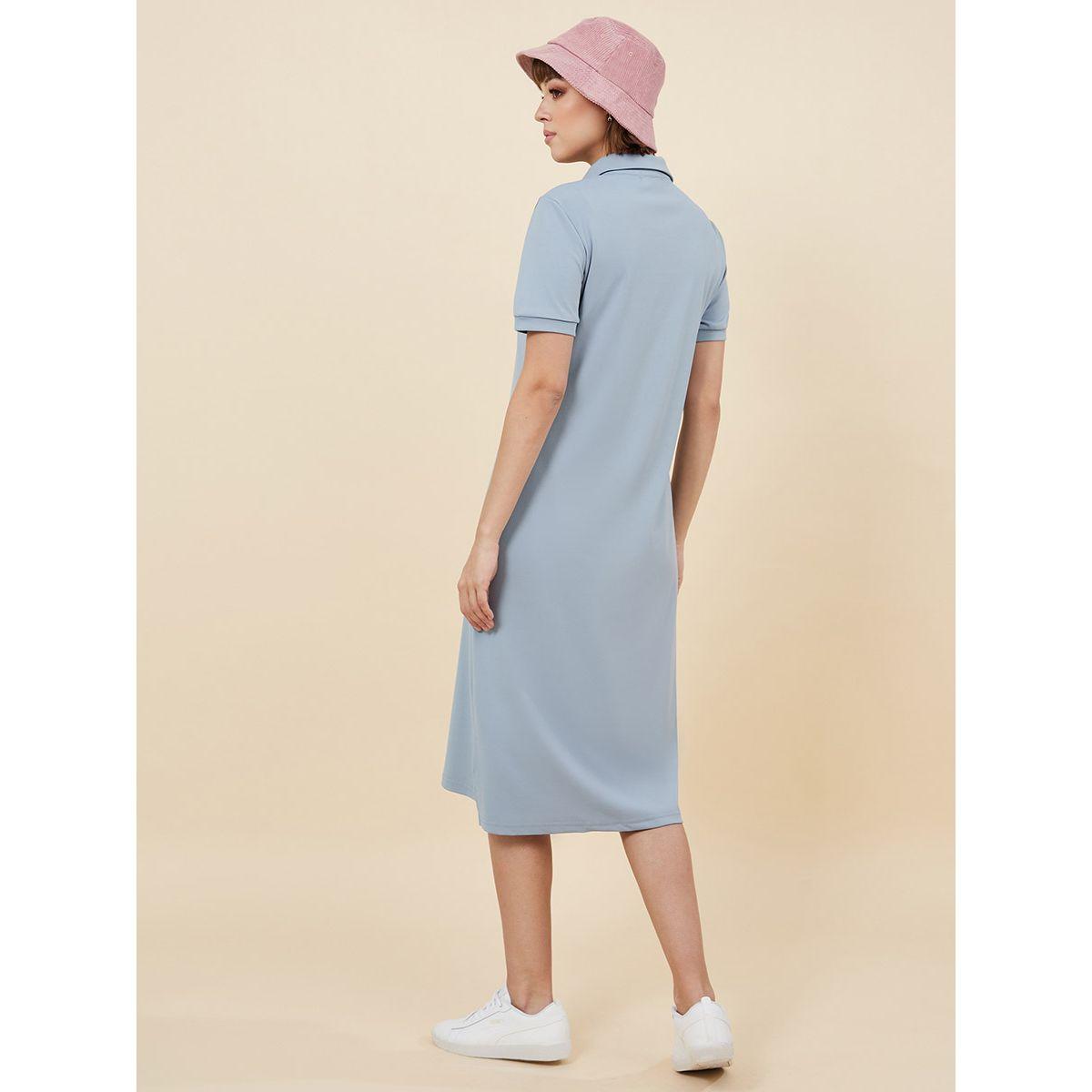 Styli Short Sleeves Rainbow Detail Polo Neck T-shirt Midi Dress-women-clothing-dresses-image-4