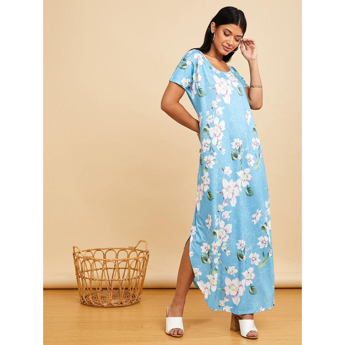 Styli Short Sleeves Floral Print A-Line Maxi Dress with Side Pocket-women-clothing-dresses-image-1