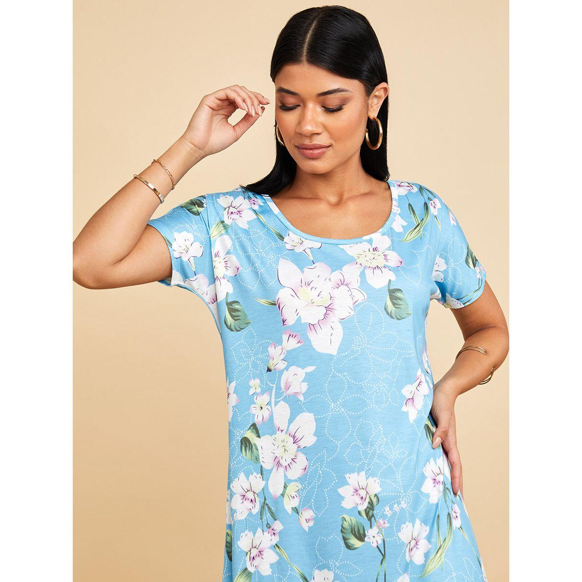 Styli Short Sleeves Floral Print A-Line Maxi Dress with Side Pocket-women-clothing-dresses-image-2