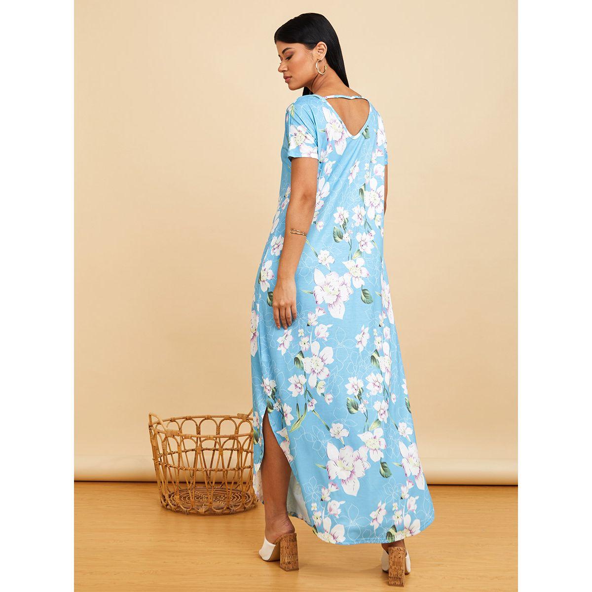 Styli Short Sleeves Floral Print A-Line Maxi Dress with Side Pocket-women-clothing-dresses-image-4