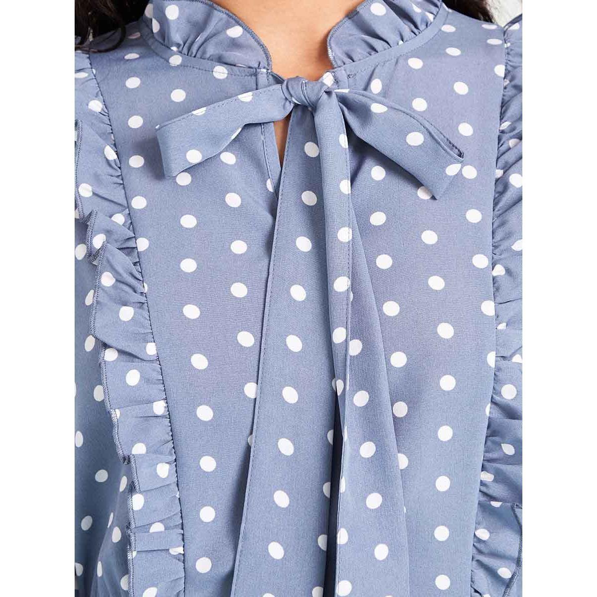 Styli Pussybow Neck Ruffle Detail Polka Dot A-Line Midi Dress-women-clothing-dresses-image-3