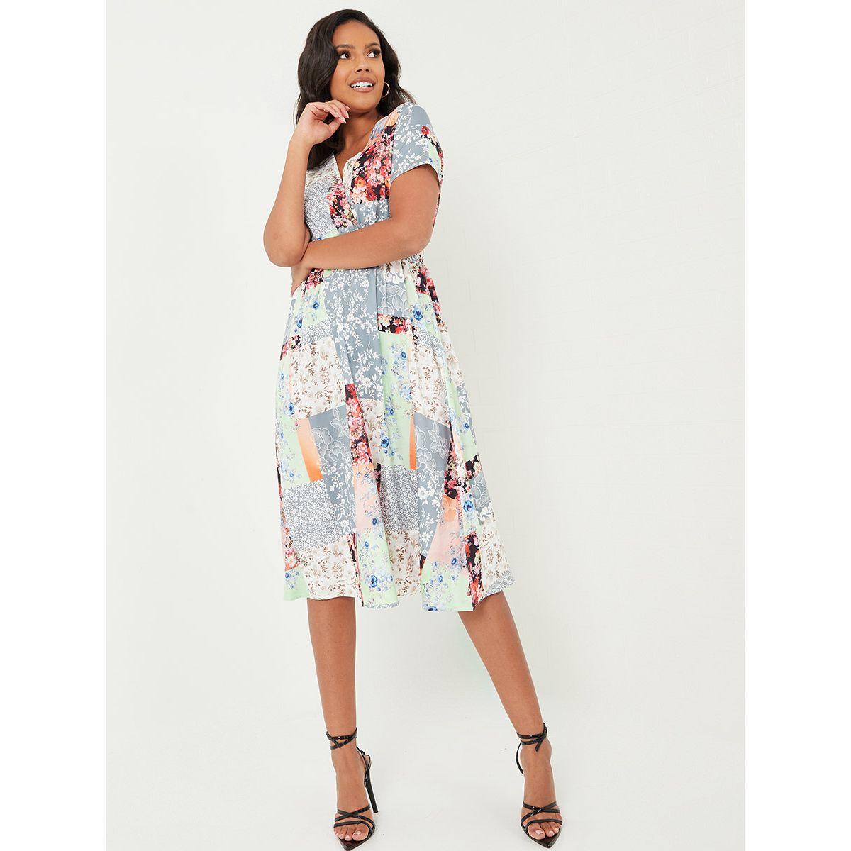 فستان مطبع بزهور واكمام قصيرة-women-clothing-dresses-image-2