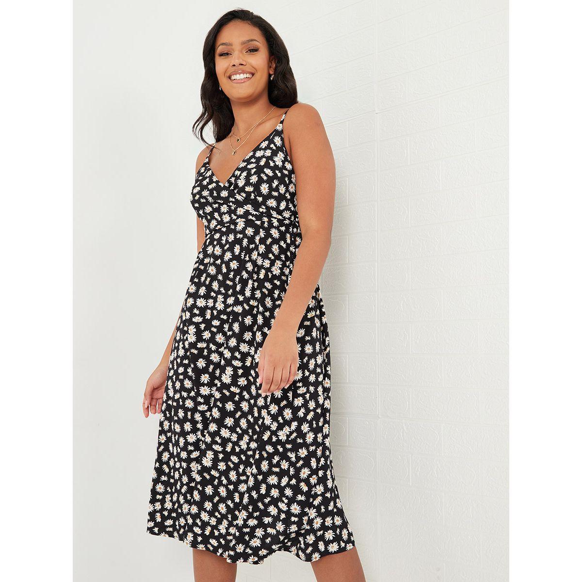 Styli Strappy V Neck Ditsy Print A-Line Midi Dress-women-clothing-dresses-image-5
