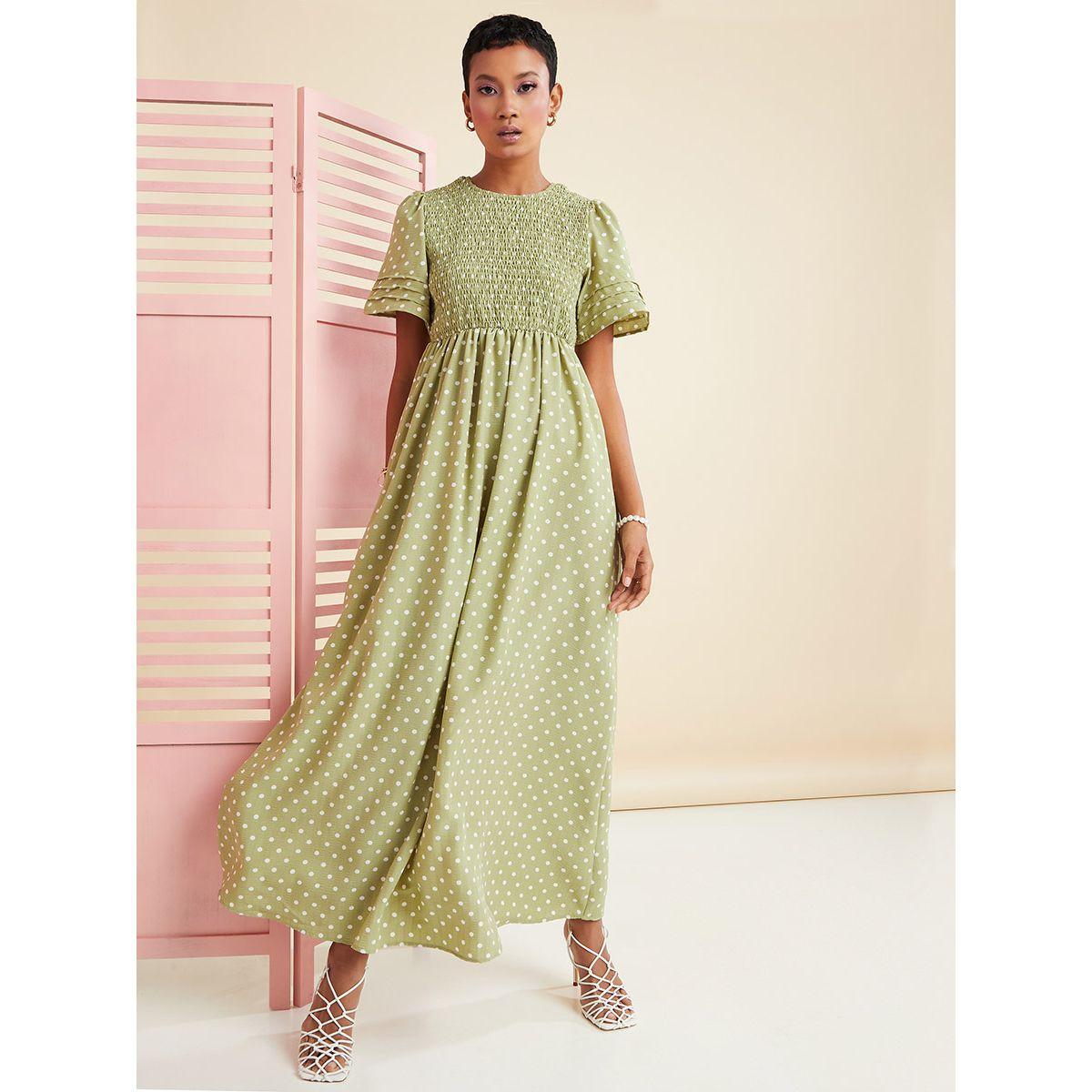 Styli Short Sleeves Polka Dot Smocked Maxi Dress-women-clothing-dresses-image-1
