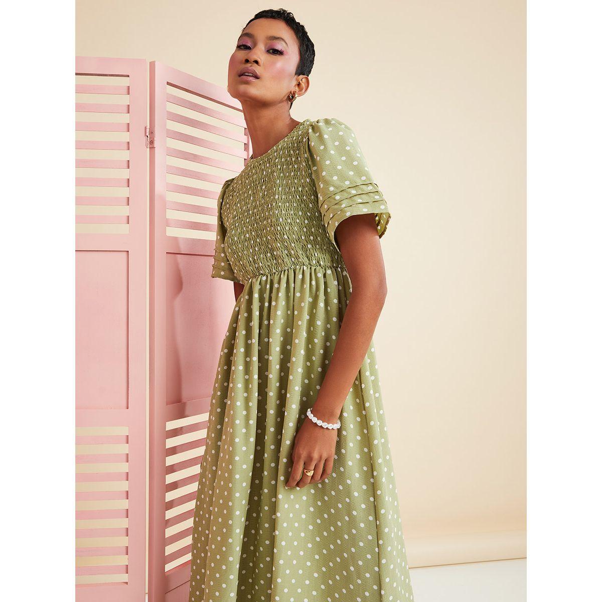 Styli Short Sleeves Polka Dot Smocked Maxi Dress-women-clothing-dresses-image-2
